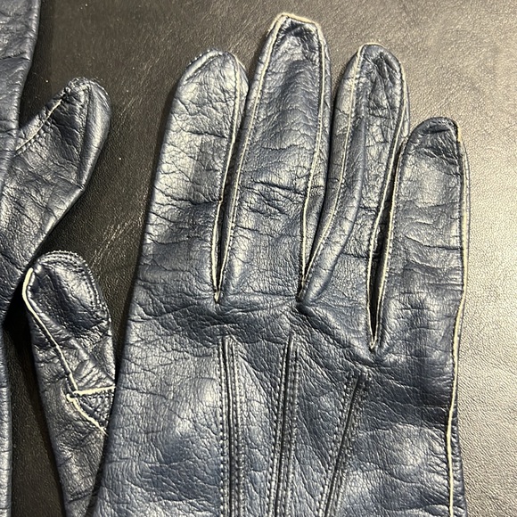 Vintage leather gloves, “Jean Atkins” navy lamb skin - Picture 2 of 7